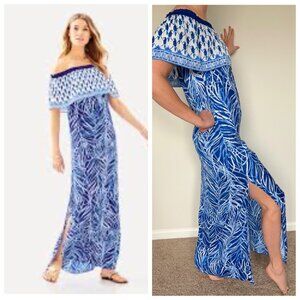 Lily Pulitzer Maxi Dress with Parrots in Blue. ХS-S